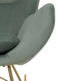 Fluwelen schommelstoel Wing in saliegroen met metalen poten, Bekleding: fluweel (polyester), Frame: gegalvaniseerd metaal, Fluweel saliekleurig, goudkleurig, B 76 x D 108 cm