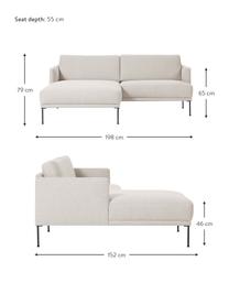 Kleine hoekbank Fluente met metalen poten, Bekleding: 100% polyester De slijtva, Frame: massief grenenhout, FSC-g, Poten: gepoedercoat metaal, Geweven stof beige, B 198 x D 152 cm, hoekdeel links