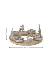 Kerzenhalter Janni, Kerzenhalter: Metall, Sockel: Holz, Silberfarben, Helles Holz, Ø 31 x H 13 cm