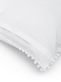 Pościel z perkalu z pomponami Bommy, Biały, 135 x 200 cm + 1 poduszka 80 x 80 cm