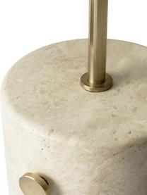 Dimbare vloerlamp JWDA met travertijn voet, Lampenkap: opaalglas, Frame: gecoat metaal, Lampvoet: travertijn, Beige, travertijn look, goudkleurig, B 32 x H 49 cm