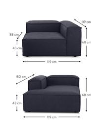 Canapé d'angle modulable Lennon, Tissu bleu foncé, larg. 238 x prof. 180 cm, méridienne à gauche