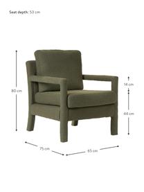 Bouclé fauteuil Claudette in groen, Bekleding: bouclé (100 % polyester), Frame: massief grenenhout, multi, Bouclé groen, B 65 x D 75 cm