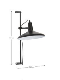 Grote in hoogte verstelbare wandlamp Twiss met stekker, Lampenkap: gelakt metaal, Zwart, D 40 x H 50 cm