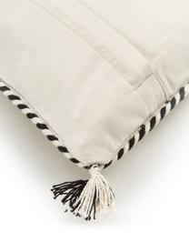 Povlak na polštář s lemováním a střapci Okiro, 100% bavlna, Béžová, černá, Š 45 cm, D 45 cm