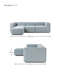 Modulares Bouclé-Sofa Lena (4-Sitzer) mit Hocker, Bezug: Bouclé (93 % Polyester, 6, Gestell: Kiefernholz, Schichtholz,, Füße: Kunststoff, Bouclé Hellblau, B 284 x T 181 cm