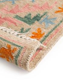 Alfombra kilim artesanal con flecos Zohra, 90% algodón, 10% poliéster

Las alfombras de lana se pueden aflojar durante las primeras semanas de uso, la pelusa se reduce con el uso diario, Beige, rosa, naranja, verde, An 120 x L 170 cm (Tamaño S)