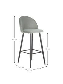 Krzesło barowe z aksamitu Amy, Tapicerka: aksamit (poliester) Tkani, Nogi: metal malowany proszkowo, Aksamitny szary, S 45 x W 103 cm