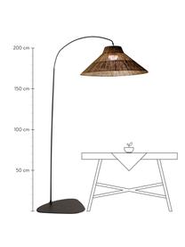 Handgemaakte dimbare LED tuinlamp Niza met afstandsbediening, Lampenkap: natuurlijke vezel, Lampvoet: gecoat metaal, Bruin, zwart, Ø 80 x H 230 cm