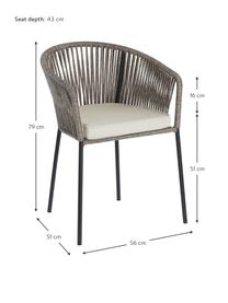 Krzesło ogrodowe Yanet, Stelaż: metal ocynkowany i lakier, Tapicerka: poliester, Beżowa tkanina, szary, S 56 x G 51 cm