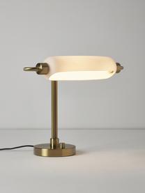 Lampa stołowa LED Tate, Stelaż: metal mosiądzowany, Złoty, biały, S 44 x W 51 cm