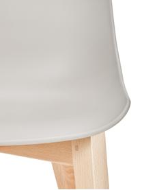 Kunststoffen stoelen Dave met houten poten, 2 stuks, Zitvlak: kunststof, Poten: beukenhout, Beigegrijs, beukenhout, B 46 x D 52 cm
