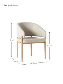 Armlehnstuhl Nemo mit gepolsterter Sitzfläche, Bezug: Polyester Der hochwertige, Gestell: Eschenholz, Webstoff Beige, Helles Eschenholz, B 61 x H 81 cm