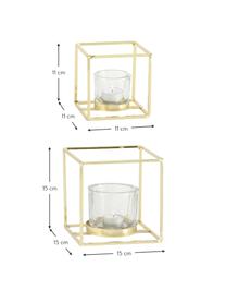 Teelichthalter-Set Pazo, 2-tlg., Windlicht: Glas, Gestell: Metall, beschichtet, Transparent, Messingfarben, Set mit verschiedenen Größen