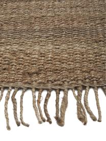 Handgemaakt juten vloerkleed Naturals met franjes, 100% jute, Bruin, B 60 x L 90 cm (maat XXS)