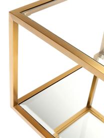 Set de mesas de centro Luigi, 4 uds., Estructura: acero inoxidable pintado, Tablero: vidrio laminado, Patas: tableros de fibra de dens, Dorado, Set de diferentes tamaños