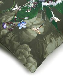 Dwustronna pościel z satyny bawełnianej  Fleur, Ciemny zielony, 135 x 200 cm + 1 poduszka 80 x 80 cm