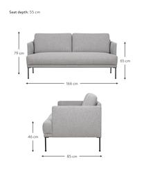 Canapé 2 places avec pieds en métal Fluente, Tissu gris clair, larg. 166 x prof. 85 cm