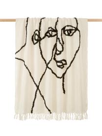 Baumwolldecke Face mit getuftetem abstraktem Muster, 100% Baumwolle, Elfenbeinfarben, Schwarz, 130 x 170 cm