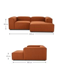 Narożna sofa modułowa Lennon, Tapicerka: poliester Dzięki tkaninie, Stelaż: lite drewno sosnowe z cer, Nogi: tworzywo sztuczne Materia, Terakotowa tkanina, S 238 x G 180 cm, prawostronna