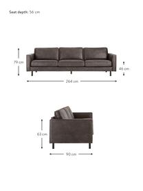 Divano 4 posti in pelle riciclata Hunter, Rivestimento: pelle riciclata (70% pell, Struttura: legno di pino massiccio e, Piedini: metallo verniciato a polv, Pelle grigio marrone, Larg. 264 x Prof. 90 cm
