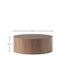 Mesa de centro redonda de madera Dan, Tablero de fibras de densidad media (MDF) con chapado de nogal, Madera oscura, Ø 80 x Al 30 cm