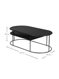 Oválný kovový konferenční stolek Grayson, Potažený kov, Černá, Š 120 cm, H 60 cm
