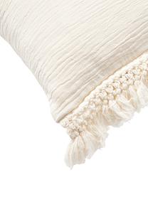 Funda de cojín de algodón con flecos Piera, 100% algodón, Blanco crema, An 45 x L 45 cm