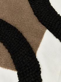 Vyšívaný bavlněný povlak na polštář se strukturovaným povrchem Reza, Hnědá, černá, krémově bílá, Š 45 cm, D 45 cm
