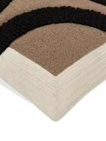 Vyšívaný bavlněný povlak na polštář se strukturovaným povrchem Reza, Hnědá, černá, krémově bílá, Š 45 cm, D 45 cm