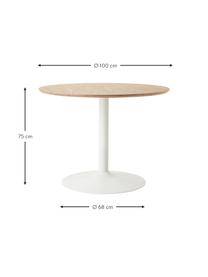 Tavolo rotondo con finitura in legno di frassino Minorca, Ø 100 cm, Legno, bianco, Ø 100 x Alt. 75 cm