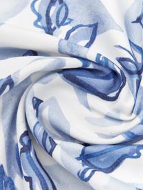 Parure copripiumino reversibile in raso di cotone con motivo foglie Andrea, Blu, 240 x 220 cm + 2 cuscino 80 x 80 cm