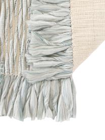 Flachgewebter Teppich Bunko mit Fransen in Cremeweiß/Salbeigrün, 86 % recyceltes Polyester, 14 % Baumwolle, Cremeweiß, Salbeigrün, B 80 x L 150 cm (Größe XS)