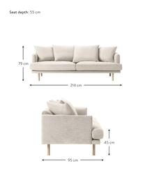 Divano 3 posti Adrian, Rivestimento: 47% viscosa, 23% cotone, , Struttura: compensato, Piedini: legno di quercia oliato, Tessuto beige, Larg. 214 x Alt. 79 cm