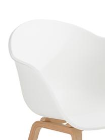 Silla con reposabrazos de plástico Claire, Asiento: plástico, Patas: madera de haya, Blanco, madera de haya, An 60 x F 54 cm