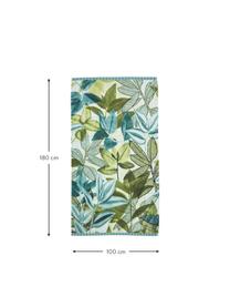 Telo mare con motivo floreale in cotone organico Jungle, Tonalità blu- verde, con motivo a foglie, Larg. 100 x Lung. 180 cm