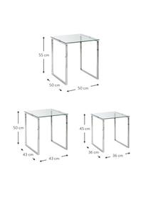 Set de mesas auxiliares Katrine, 3 uds., tablero de cristal, Estructura: acero, cromado, Tablero: vidrio laminado, Cromo, transparente, Set de diferentes tamaños