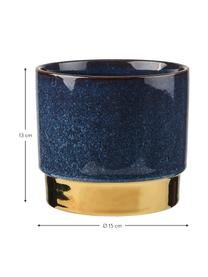 Osłonka na doniczkę z kamionka Golden Touch, Kamionka, Niebieski, odcienie złotego, Ø 15 x W 13 cm