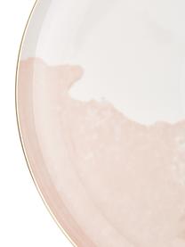 Porzellan Speiseteller Rosie mit abstraktem Muster und goldfarbenem Rand, 2 Stück, Porzellan, Weiß,Rosa, Ø 26 x H 2 cm