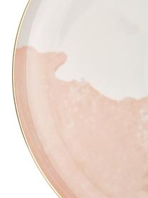 Porzellan Speiseteller Rosie mit abstraktem Muster, 2 Stück, Porzellan, Cremeweiß, Rosa, mit Goldrand, Ø 26 x H 2 cm