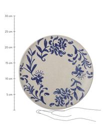 Handbeschilderde dinerborden Petunia met bloemmotief, 6 stuks, Keramiek, Beige, blauwtinten, Ø 24 cm