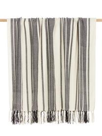 Pléd z recyklovaného polyesteru Lines, 100 % recyklovaný polyester, s certifikátem GRS, Černá, bílá, proužky, Š 130 cm, D 170 cm