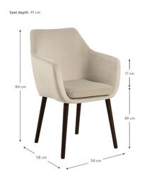 Silla con reposabrazos de terciopelo Nora, Tapizado: terciopelo de poliéster A, Patas: metal recubierto, Terciopelo beige, madera de roble negro pintado, An 58 x F 58 cm