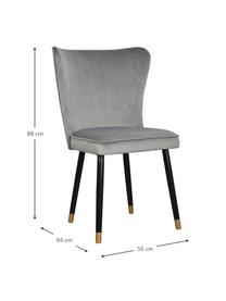 Krzesło tapicerowane z aksamitu Monti, Tapicerka: aksamit (100% poliester), Nogi: drewno naturalne, fornir, Aksamitny szary, S 55 x G 66 cm