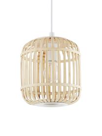 Kleine hanglamp Adam van bamboehout, Lampenkap: bamboe, hout, Baldakijn: gepoedercoat metaal, Wit, bamboe, Ø 21  x H 24 cm