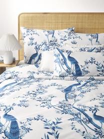 Baumwollperkal-Bettdeckenbezug Annabelle mit floraler Zeichnung, Webart: Perkal Fadendichte 200 TC, Weiß, Blau, B 200 x L 200 cm