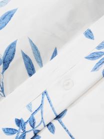 Housse de couette en percale de coton avec motif floral Annabelle, Blanc, bleu, larg. 200 x long. 200 cm