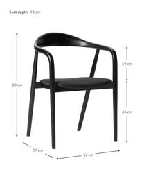 Holz-Armlehnstuhl Angelina mit Sitzpolster, Bezug: Polyester Der hochwertige, Gestell: Eschenholz, FSC-zertifizi, Webstoff Schwarz, Schwarz, B 57 x H 80 cm
