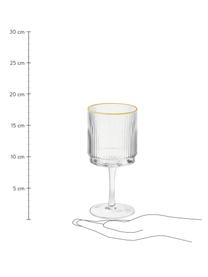 Copas de vino artesanales con relieve Minna, 4 uds., Vidrio soplado artesanalmente, Transparente con borde dorado, Ø 8 x Al 17 cm