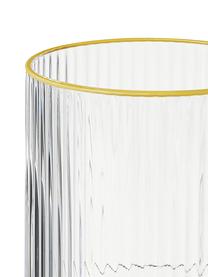 Ručně vyrobené sklenice na víno s rýhovaným reliéfem a zlatým okrajem Minna, 4 ks, Foukané sklo, Transparentní se zlatým okrajem, Ø 8 cm, V 17 cm